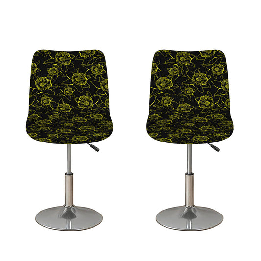 Black And Yellow Daffodil Pattern Print Bar Stool Covers