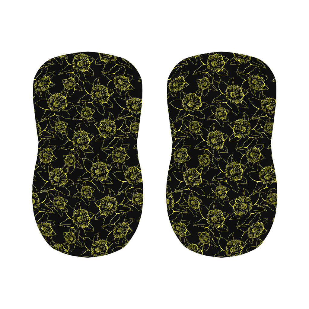Black And Yellow Daffodil Pattern Print Bar Stool Covers