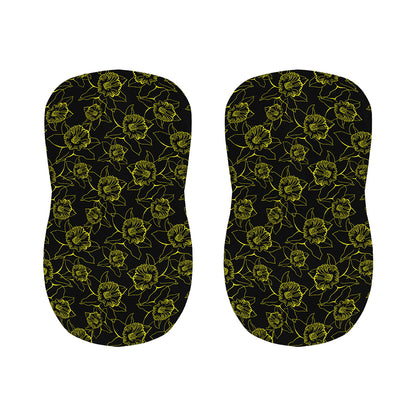 Black And Yellow Daffodil Pattern Print Bar Stool Covers