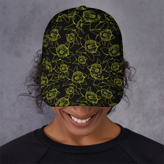 Black And Yellow Daffodil Pattern Print Baseball Cap