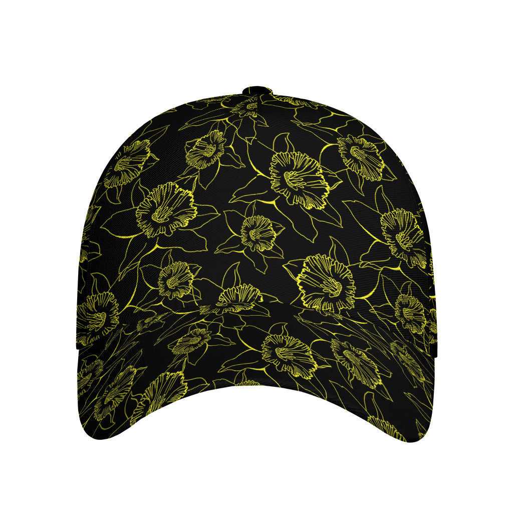 Black And Yellow Daffodil Pattern Print Baseball Cap