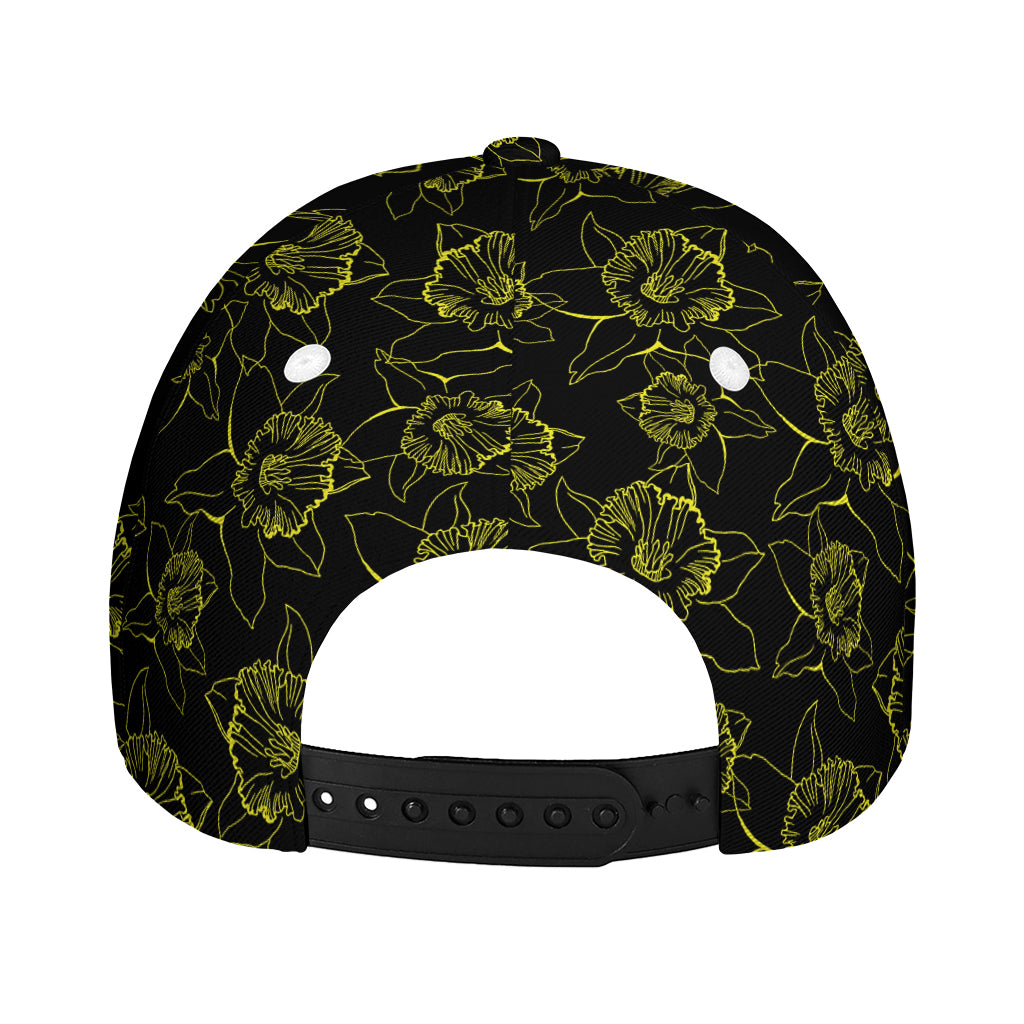 Black And Yellow Daffodil Pattern Print Baseball Cap
