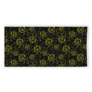 Black And Yellow Daffodil Pattern Print Beach Towel