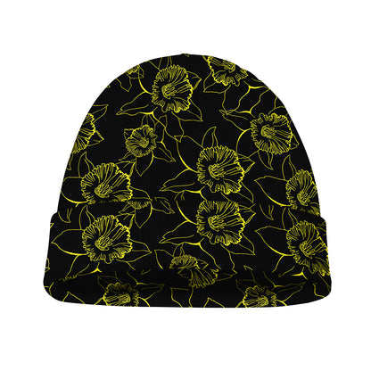 Black And Yellow Daffodil Pattern Print Beanie