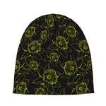 Black And Yellow Daffodil Pattern Print Beanie