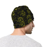 Black And Yellow Daffodil Pattern Print Beanie