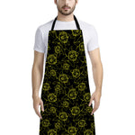 Black And Yellow Daffodil Pattern Print Bib Apron With Pocket