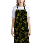 Black And Yellow Daffodil Pattern Print Bib Apron With Pocket