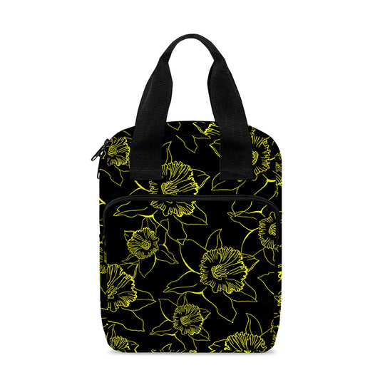 Black And Yellow Daffodil Pattern Print Bible Tote Bag