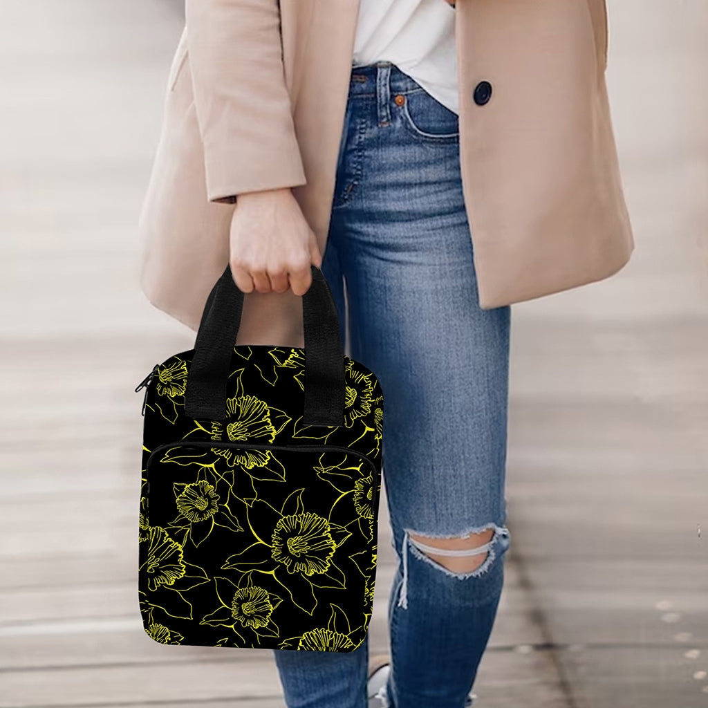 Black And Yellow Daffodil Pattern Print Bible Tote Bag