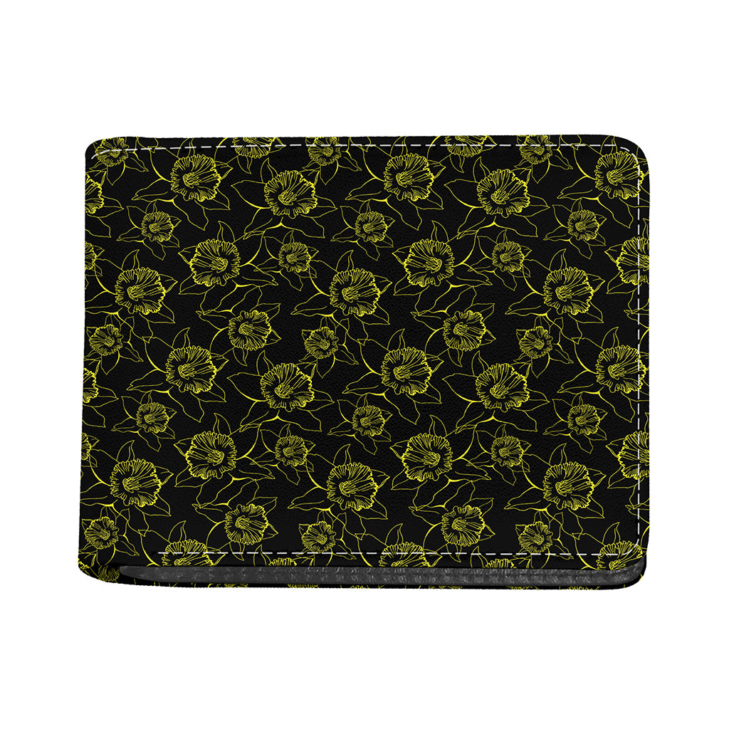 Black And Yellow Daffodil Pattern Print Bifold Wallet