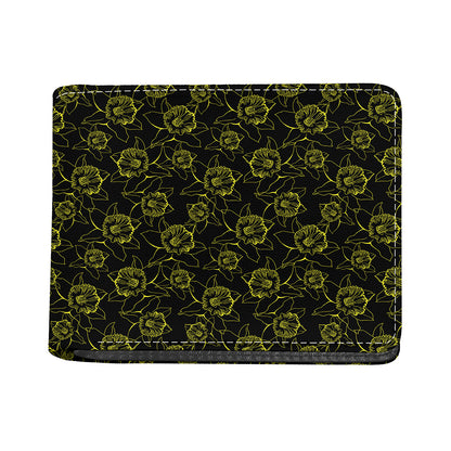 Black And Yellow Daffodil Pattern Print Bifold Wallet