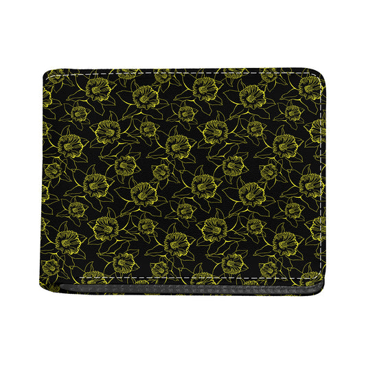 Black And Yellow Daffodil Pattern Print Bifold Wallet