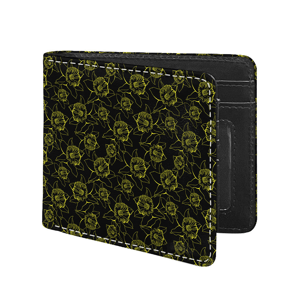 Black And Yellow Daffodil Pattern Print Bifold Wallet