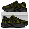 Black And Yellow Daffodil Pattern Print Black Chunky Shoes