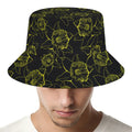 Black And Yellow Daffodil Pattern Print Bucket Hat