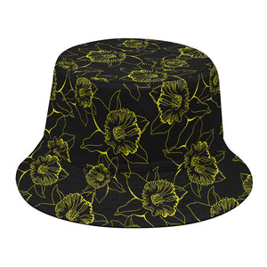 Black And Yellow Daffodil Pattern Print Bucket Hat