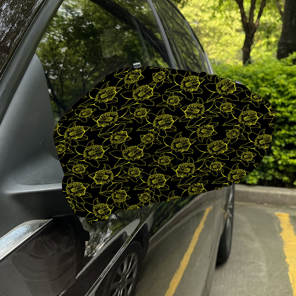Black And Yellow Daffodil Pattern Print Car Side Mirror Covers