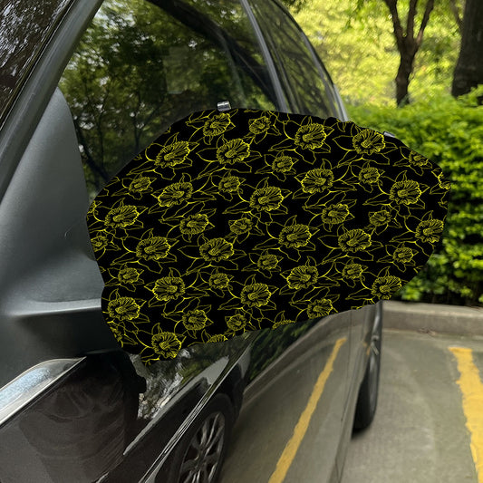 Black And Yellow Daffodil Pattern Print Car Side Mirror Covers