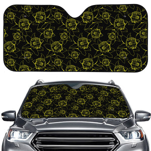 Black And Yellow Daffodil Pattern Print Car Windshield Sun Shade