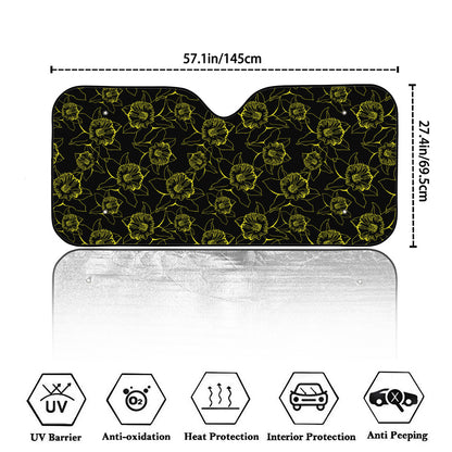 Black And Yellow Daffodil Pattern Print Car Windshield Sun Shade