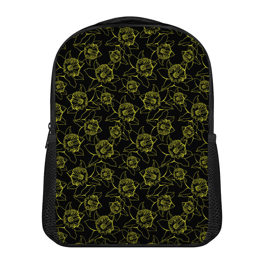 Black And Yellow Daffodil Pattern Print Casual Backpack