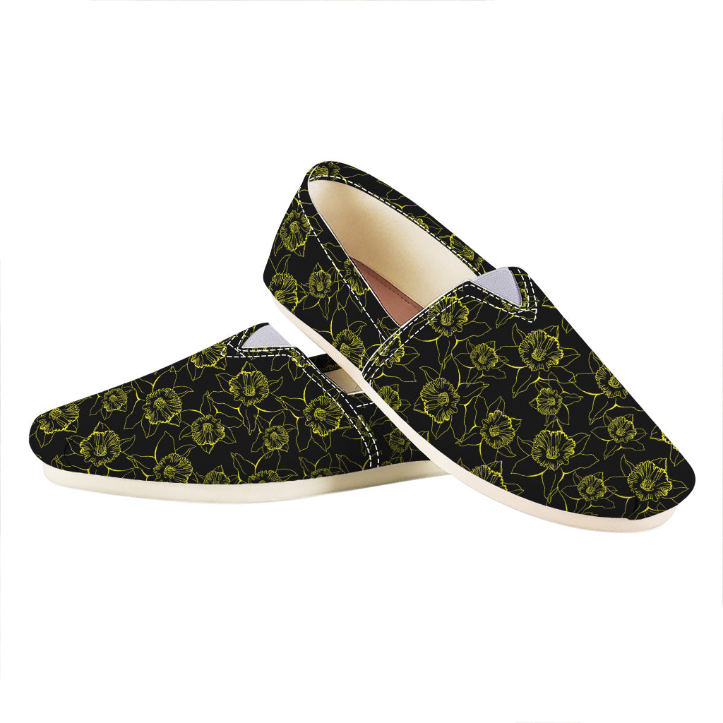 Black And Yellow Daffodil Pattern Print Casual Shoes