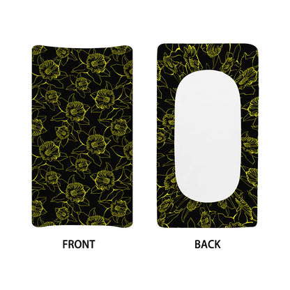 Black And Yellow Daffodil Pattern Print Changing Pad Cover