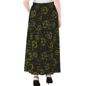 Black And Yellow Daffodil Pattern Print Chiffon Maxi Skirt