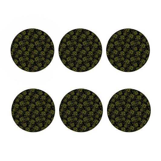 Black And Yellow Daffodil Pattern Print Coaster Set