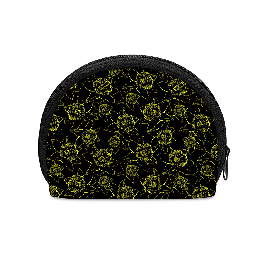 Black And Yellow Daffodil Pattern Print Coin Purse