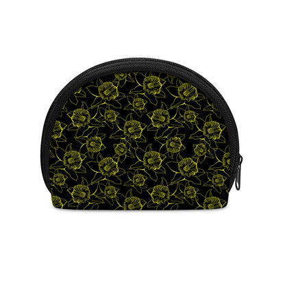Black And Yellow Daffodil Pattern Print Coin Purse