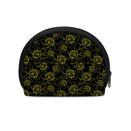 Black And Yellow Daffodil Pattern Print Coin Purse