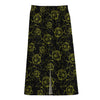 Black And Yellow Daffodil Pattern Print Cotton Front Slit Maxi Skirt