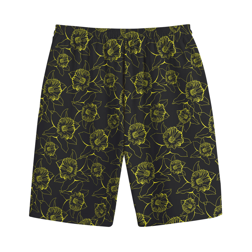 Black And Yellow Daffodil Pattern Print Cotton Shorts