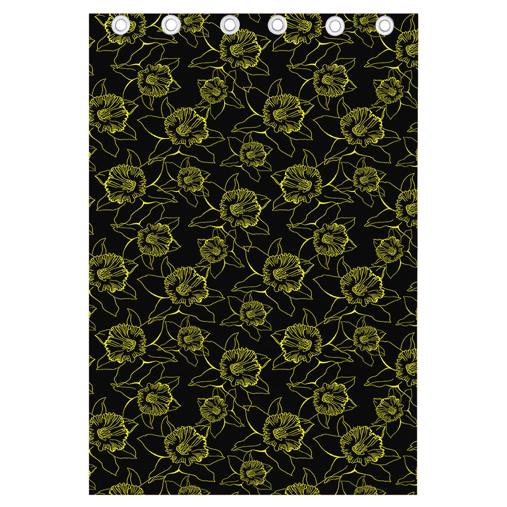 Black And Yellow Daffodil Pattern Print Curtain