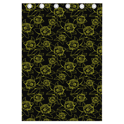 Black And Yellow Daffodil Pattern Print Curtain