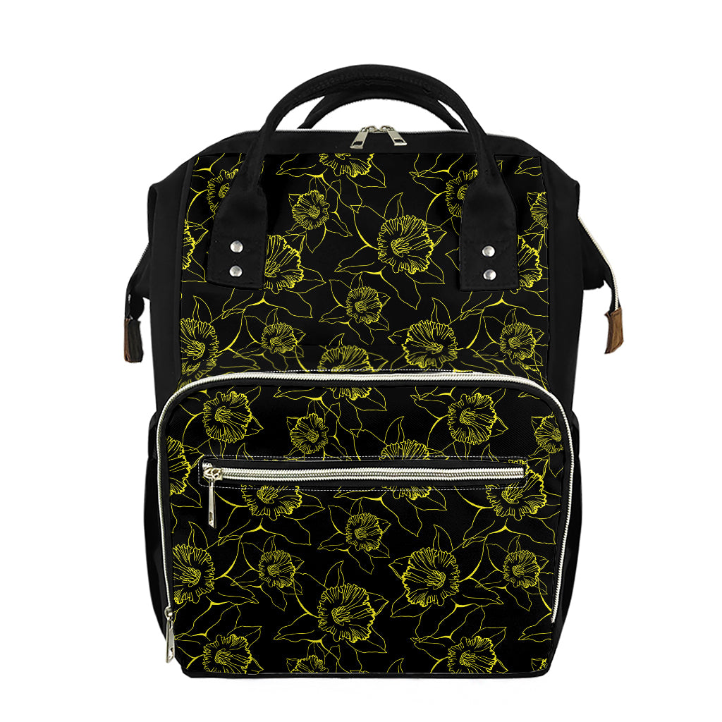 Black And Yellow Daffodil Pattern Print Diaper Bag