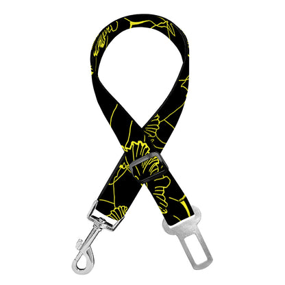 Black And Yellow Daffodil Pattern Print Dog Seat Belt