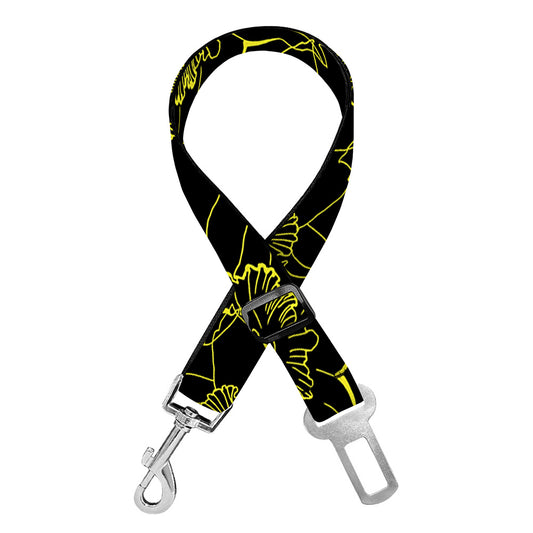 Black And Yellow Daffodil Pattern Print Dog Seat Belt