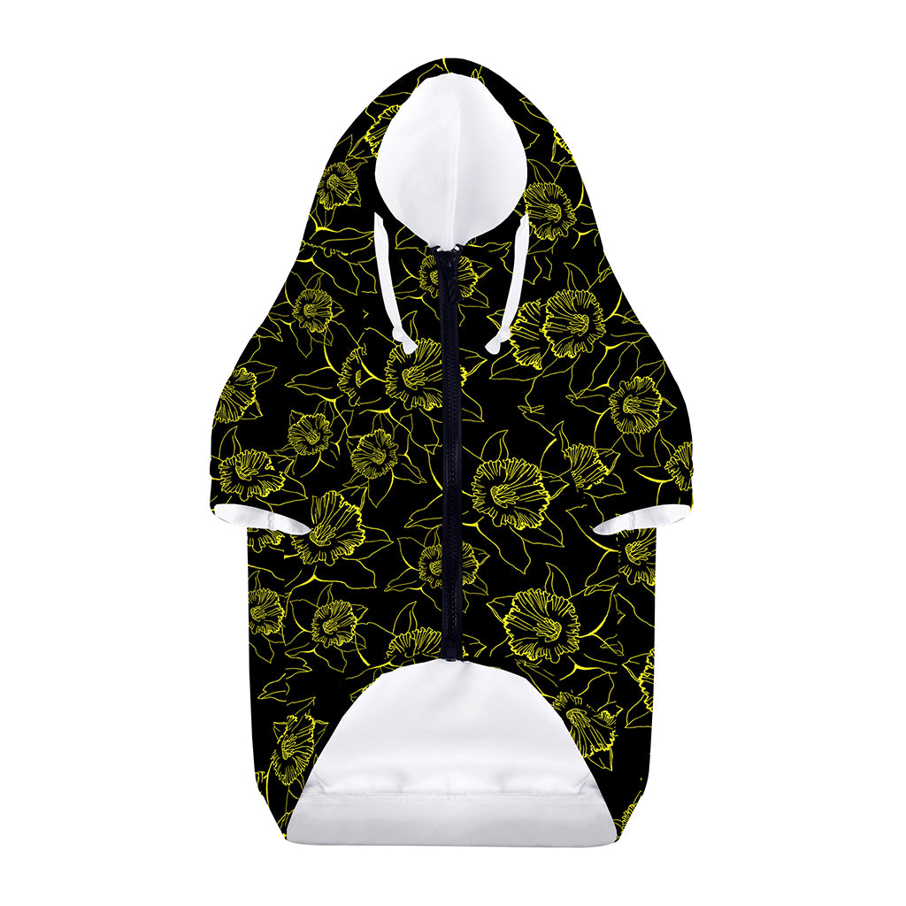 Black And Yellow Daffodil Pattern Print Dog Zip Up Hoodie