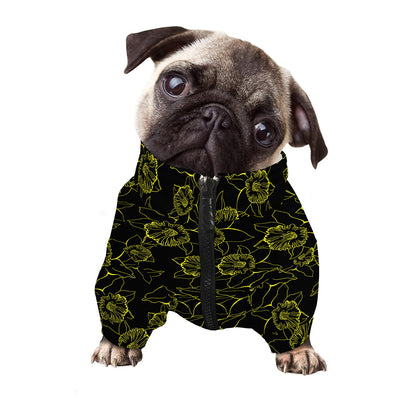 Black And Yellow Daffodil Pattern Print Dog Zip Up Jacket