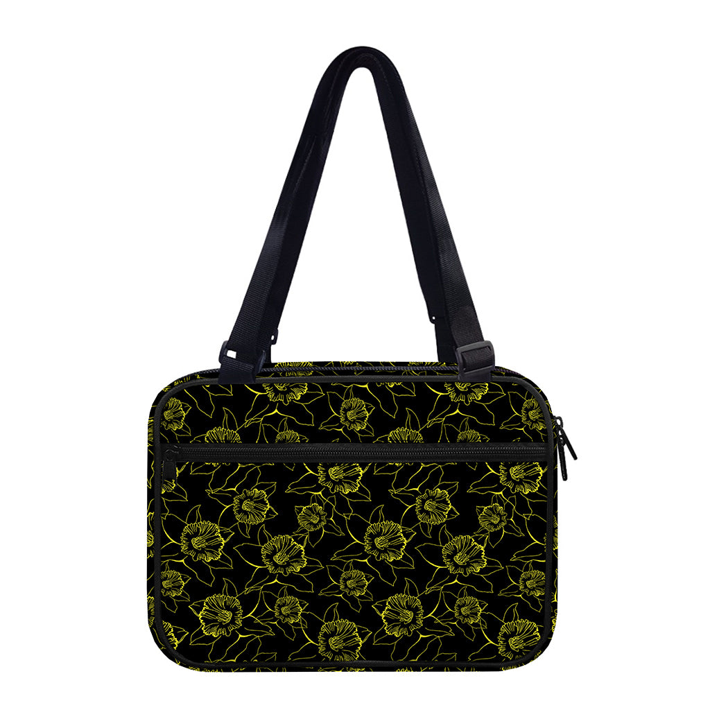 Black And Yellow Daffodil Pattern Print Double Strap Bible Bag