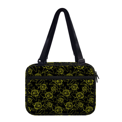 Black And Yellow Daffodil Pattern Print Double Strap Bible Bag