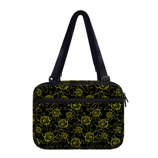 Black And Yellow Daffodil Pattern Print Double Strap Bible Bag