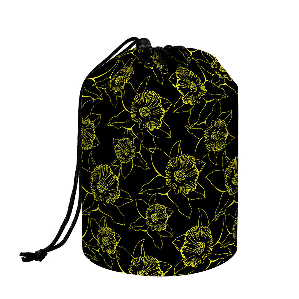 Black And Yellow Daffodil Pattern Print Drawstring Makeup Bag