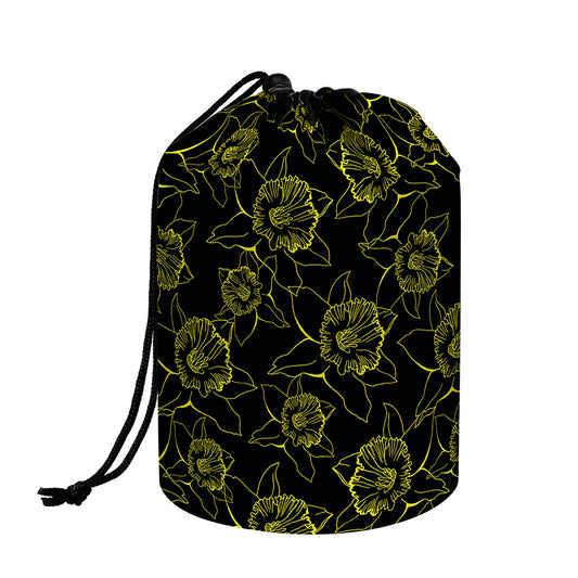 Black And Yellow Daffodil Pattern Print Drawstring Makeup Bag
