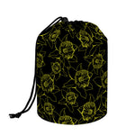 Black And Yellow Daffodil Pattern Print Drawstring Makeup Bag
