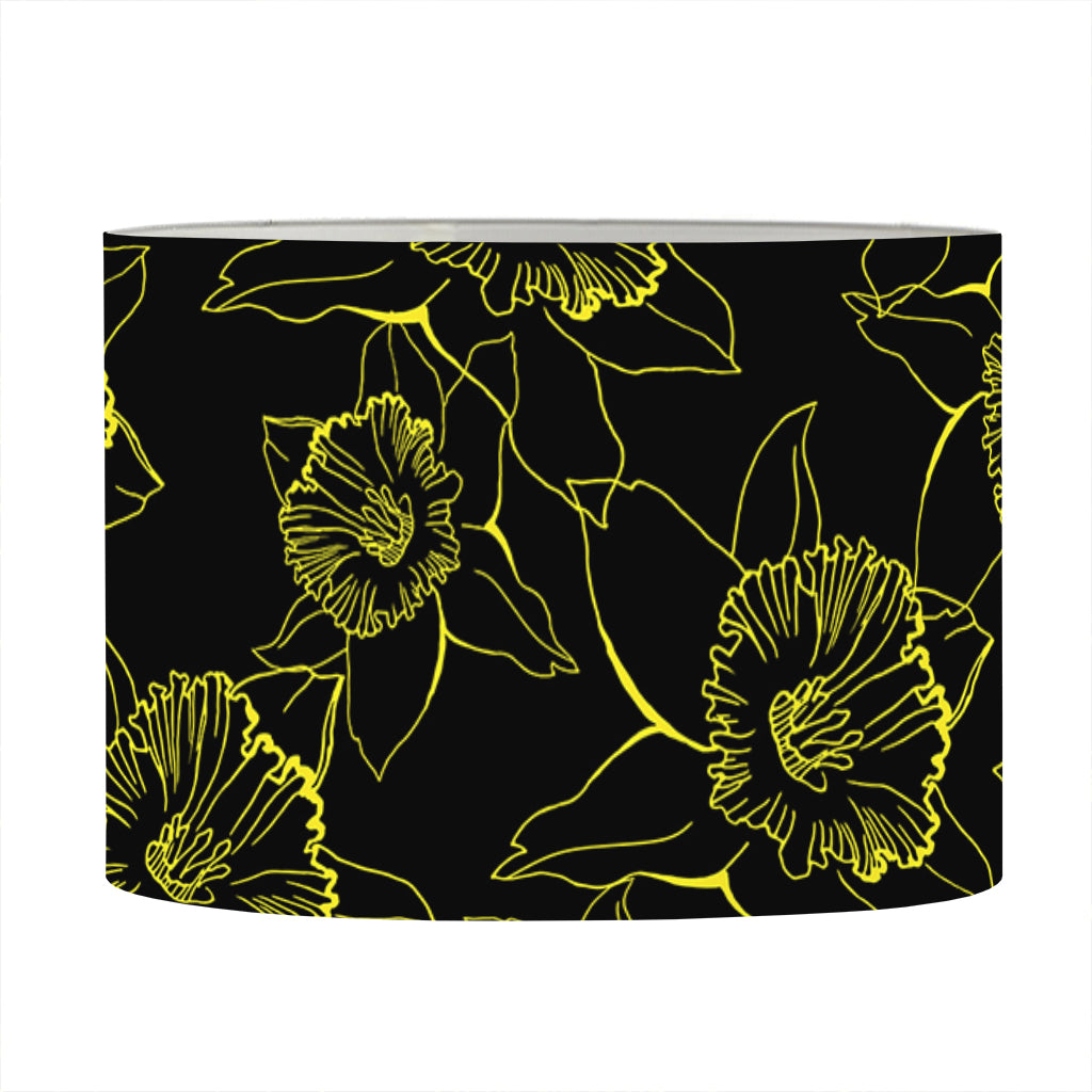 Black And Yellow Daffodil Pattern Print Drum Lamp Shade