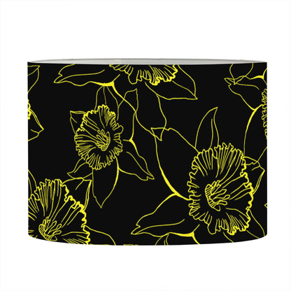 Black And Yellow Daffodil Pattern Print Drum Lamp Shade